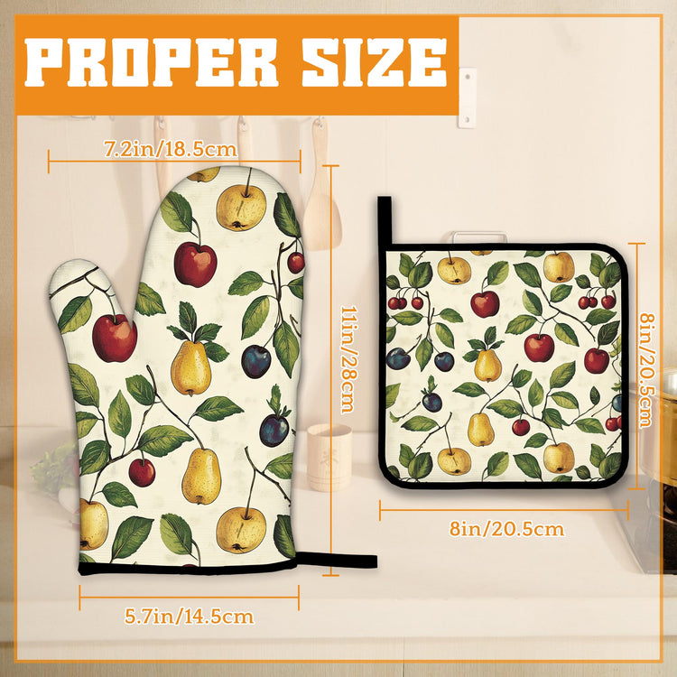 Retro Fruit Oven Mitts and Pot Holders Set (4 Count)