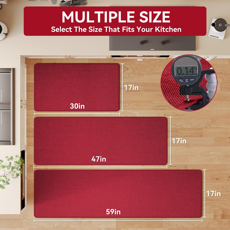 Kitchen Rugs Kitchen Mats for Floor Non Slip Washable Red 17"x47"