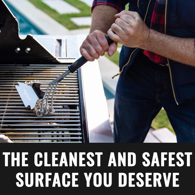 Grillaholics Grill Brush for Outdoor Grill - Safe Bristle Free BBQ Brush with Built-in Scraper – The Perfect Grilling Accessory for Cleaner Grilling