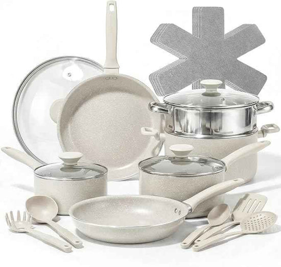 Granitestone 20 Pc Pots and Pans Set Non Stick Cookware Set with Steamer, Cooking Utensils and Pad Protectors, Stay Cool Handles, Oven and Dishwasher Safe