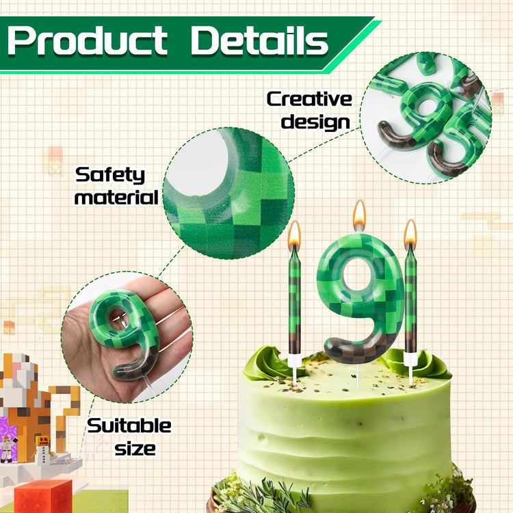 13 Pcs Dynamite Candles 12 TNT Themed Birthday Cake Candles and Number 9 Candle Cake Topper for Pixel Theme Birthday Party Anniversary Party Dynamite Theme Party Video Game Party Supplies (13 Count)