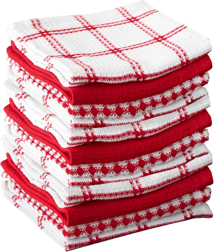 T-fal Premium Waffle Dish Cloths: Highly Absorbent, Super Soft Long Lasting - 100% Cotton, 12"x13" Towel for Cleaning & Drying, (12-Pack), Red - Nestoria