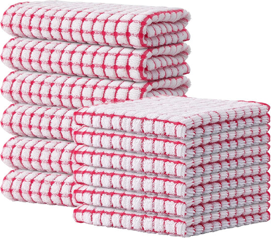 Kitinjoy Cotton 12 Pack Kitchen Towels and Dishcloths Sets, 16 x 25 Inch & 12 X 12 Inch Dish Towels Bulk, Super Soft and Absorbent Hand Towels for Kitchen Drying, Red - Nestoria