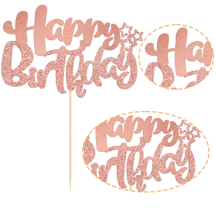 1Pcs Happy Birthday Cake Topper Glitter Cake Pick for Celebrating Anniversary Theme Party Cake Decorations Supplies Rose Gold