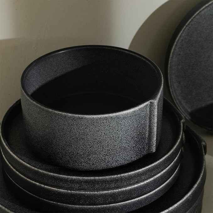 Stone Lain Bao 12-Piece Dinnerware Set Stoneware, Charcoal