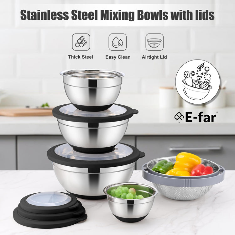 Stainless Steel Mixing Bowls with Lids & Colander (6 Count)