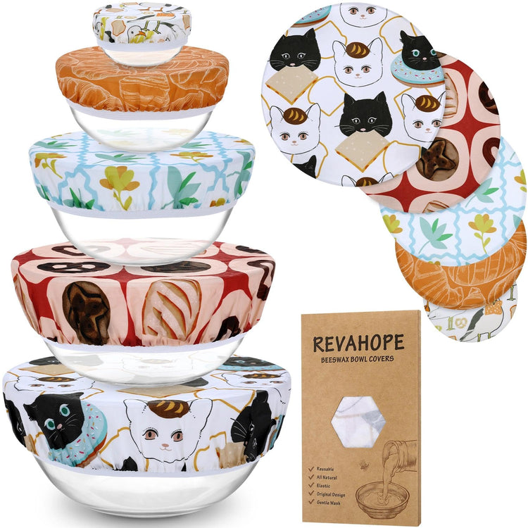 5Pcs Reusable Beeswax Elastic Bowl Covers for Bread Proofing and Food Cover (5 Count)