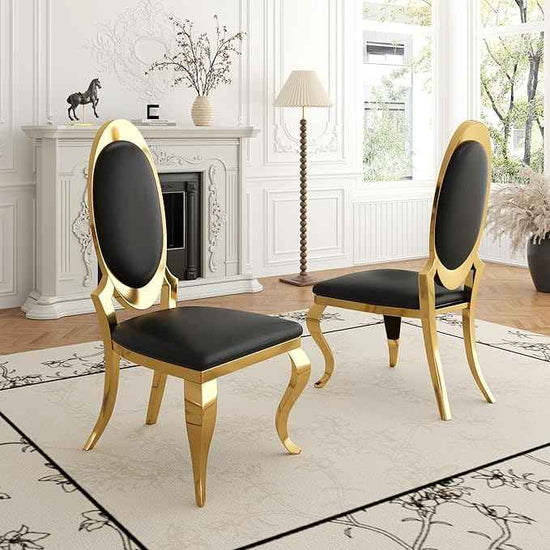 Modern Dining Chairs Set of 6, Luxury Faux Leather Upholstered Armless Dining Room Chair with Mirrored Stainless Steel Gold Legs, Mid Century Accent for Wedding Party Banquet Reception, White
