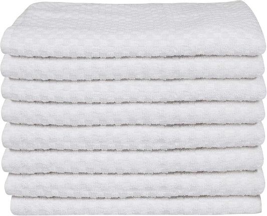 DG Collections White Kitchen Towels - 100% Cotton Terry Tea Towels for Cleaning, Drying, and Highly Absorbent Kitchen Dish Cloth for Bar Cleaning - 8 Pack - 15 x 25 Inches - Nestoria