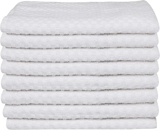 DG Collections White Kitchen Towels - 100% Cotton Terry Tea Towels for Cleaning, Drying, and Highly Absorbent Kitchen Dish Cloth for Bar Cleaning - 8 Pack - 15 x 25 Inches - Nestoria