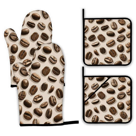 Coffee Bean Oven Mitts and Pot Holders Set (4 Count)