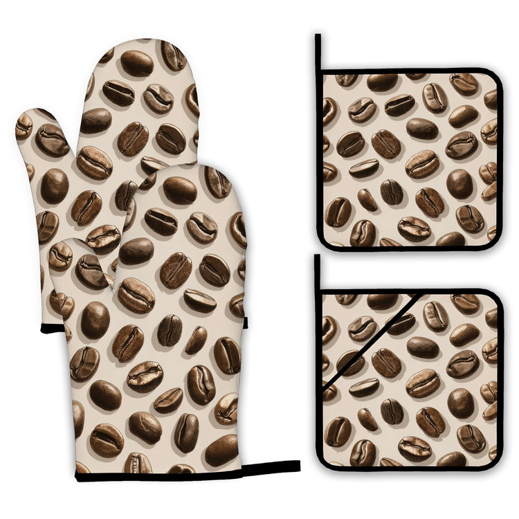 Coffee Bean Oven Mitts and Pot Holders Set (4 Count)