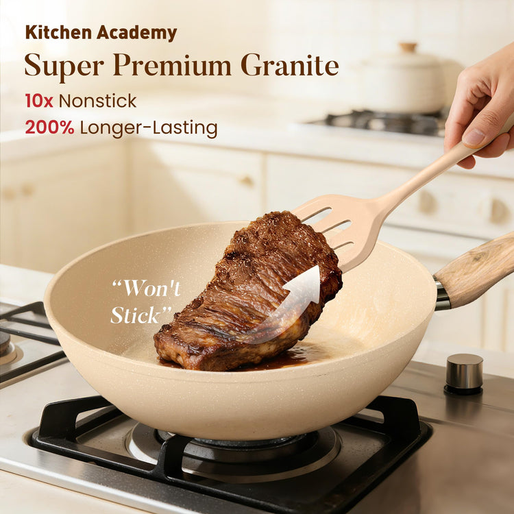 Beige Pots and Pans Set Non Stick