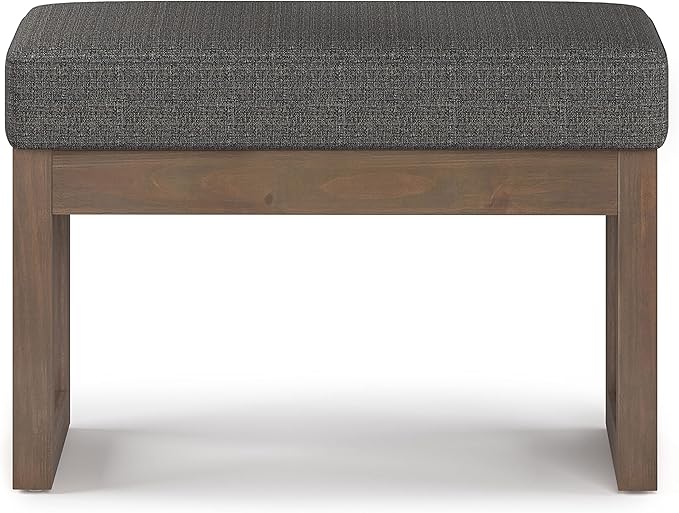 SIMPLIHOME Milltown Small Ottoman Bench - 27 inch Wide Upholstered Tweed Look Fabric Rectangle Footstool Ottoman in Ebony, Contemporary Bench for Bedroom or Entryway with Cushioned Seat, Assembled