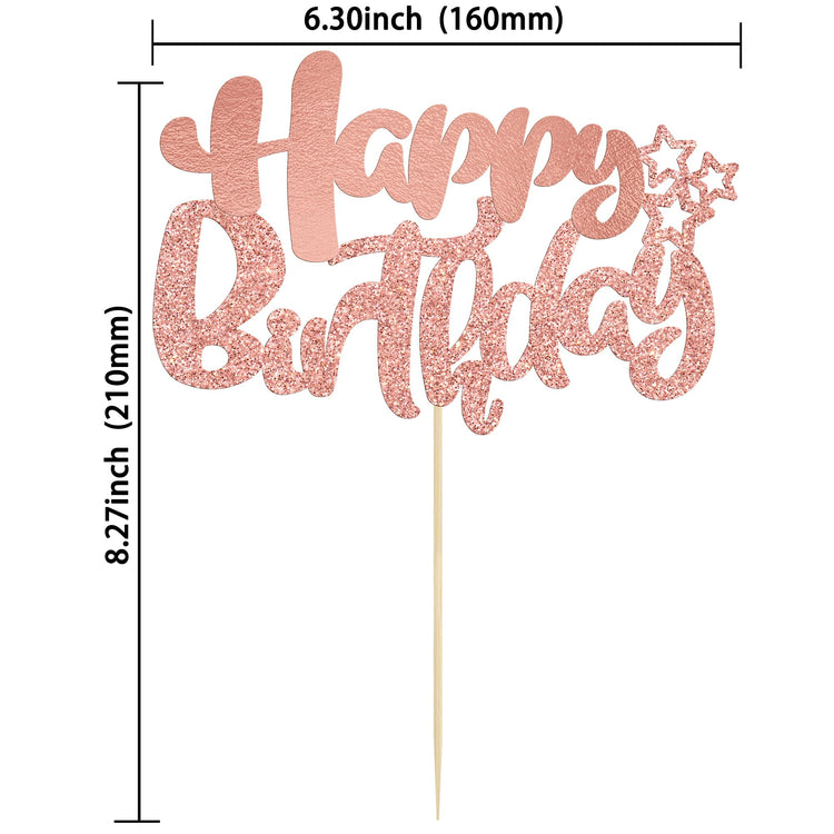 1Pcs Happy Birthday Cake Topper Glitter Cake Pick for Celebrating Anniversary Theme Party Cake Decorations Supplies Rose Gold