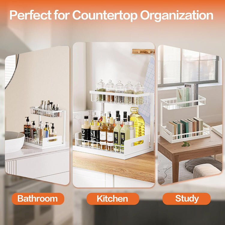 VUSIGN Under Sink Organizer, 2 Tier Pull Out Bathroom Cabinet Organizer, Under Kitchen Sink Organizers and Storage, Under Sink Shelf,1 Pack, White