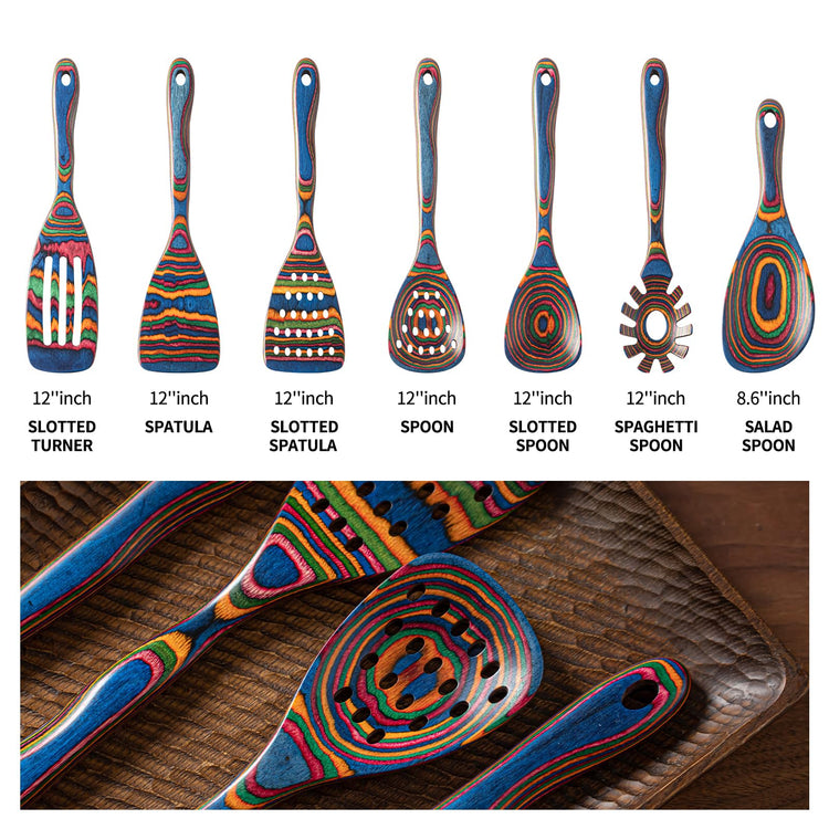 Pakka wood 7 Piece Blue Wooden Cooking Utensils (7 Count)