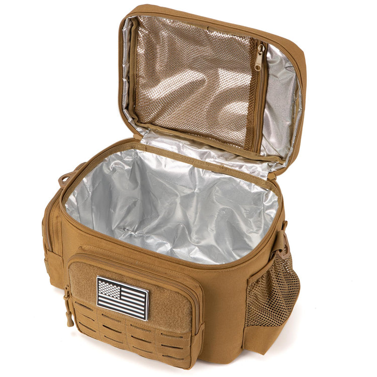 Tactical Lunch Bag for mens Military heavy duty lunch box work Leakproof insulated Durable Thermal Cooler Bag for Adult Meal for Office Camping Picnic Pail MOLLE Webbing Khaki