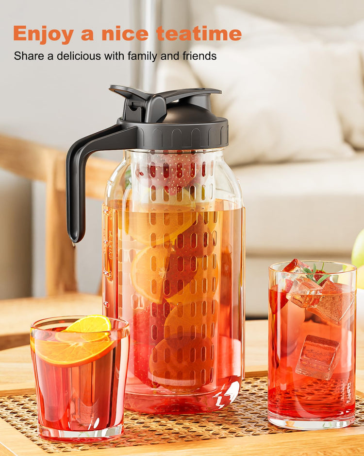64oz (2quart) Mason Jar Pitcher, Glass Pitcher with Lid for Tea & Cold Brew