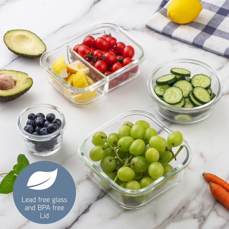 Premium 32 Pc. Borosilicate Glass Food Container Set with Dividers