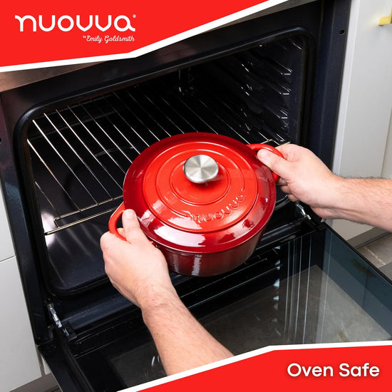 Cast Iron Dutch Oven with Lid – Non-Stick Ovenproof Enamelled Casserole Pot – Sturdy Dutch Oven Cookware – Red, 3.1-Quart, 22cm – by Nuovva - Nestoria