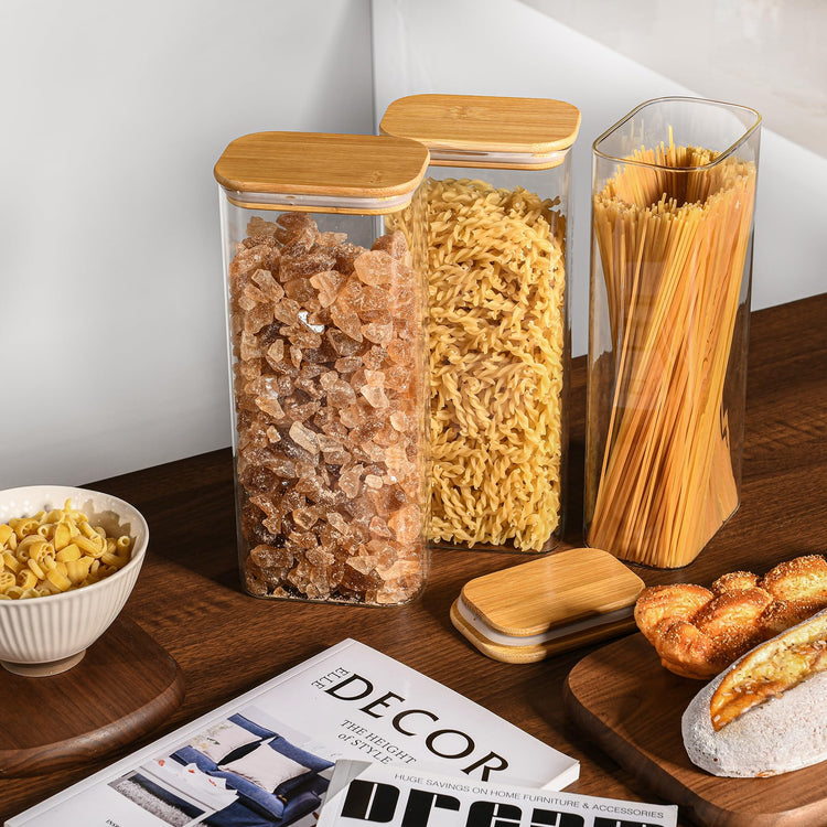 71oz Rectangle Airtight Glass Storage Containers with Bamboo Lids (3 Count)