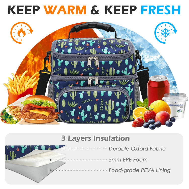 Double Layer Cooler Insulated Lunch Bag Adult Lunch Box Large Tote Bag for Men (2 Count)