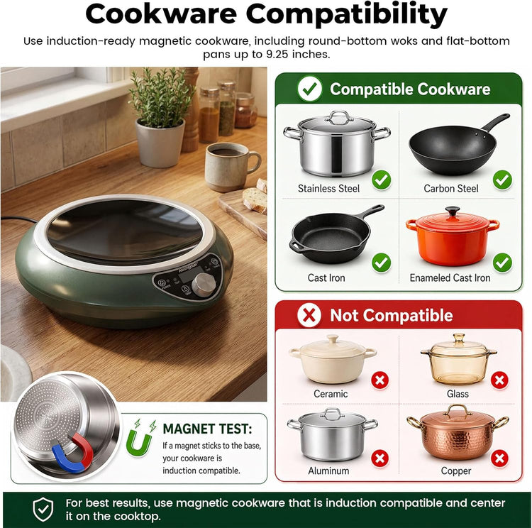 1700W 120V Concave Induction Wok Cooktop