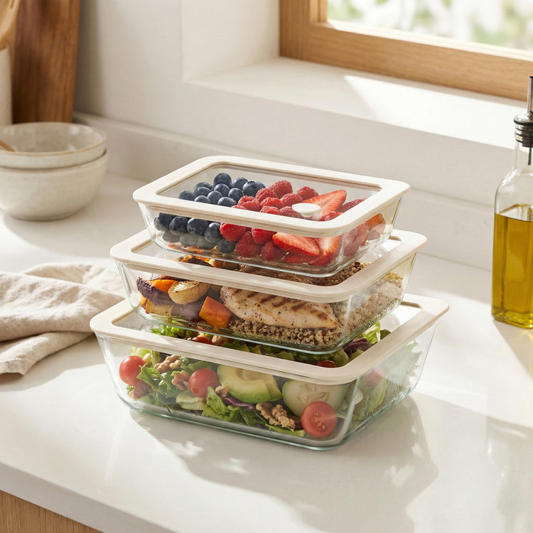 Glass Food Container Set with Silicone Glass Lid (3 Count)