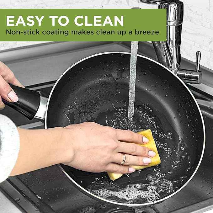 Ecolution Easy Clean Ceramic Nonstick Cookware Set, Dishwasher Safe Kitchen Pots and Pans Set, Comfort Grip Handle, Even Heating, Ultimate Food Release, 26-Piece, Black