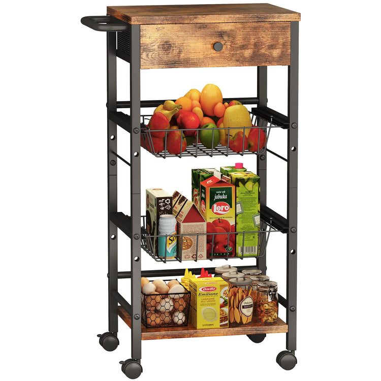 Kitchen Organizer and Storage Cart with Fabric Drawer and Convenient Handle