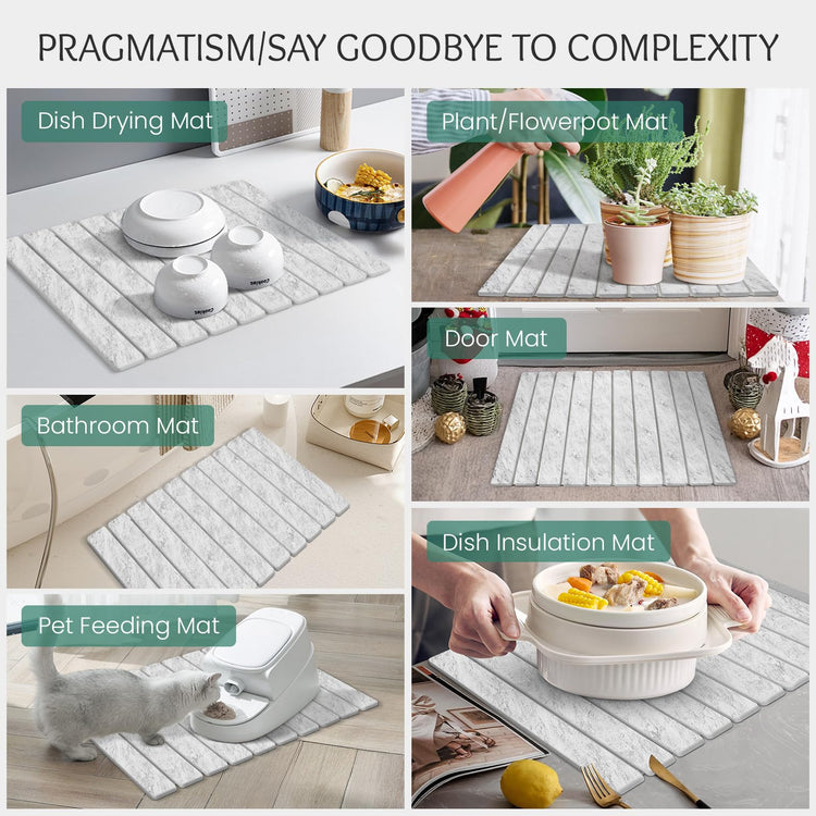 Stone Dish Drying Mat Collapsible Diatomaceous Earth Absorbent Mat Quick Dish Drying Pad Dish Rack Pad Match Any Counterto Multiple Usage for Kitchen