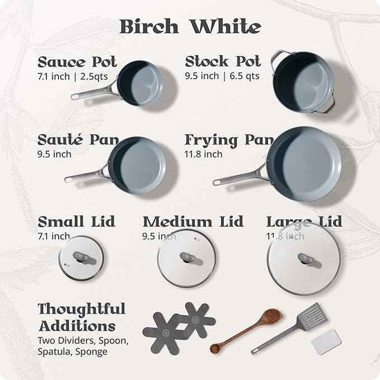 Premium Non-Toxic Ceramic Cookware Set – Triple-Layer Nonstick 12 Piece Pots and Pans with Lids, PFAS-Free, Oven Safe for Healthy Meals, Space-Saving Design, Birch White Color | Greater Goods
