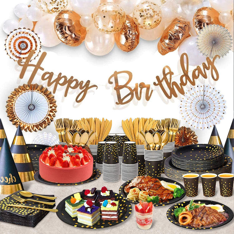 Black Gold Paper Plates Set (175 Count)