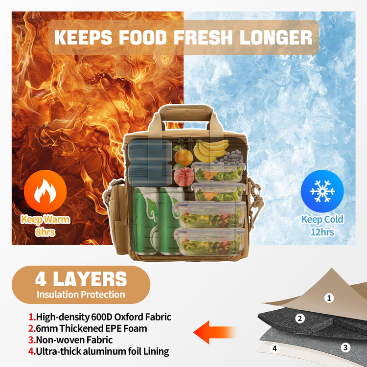 Tactical Lunch Box for Men Expandable 18L Heavy Duty Military Insulated Cooler Bag