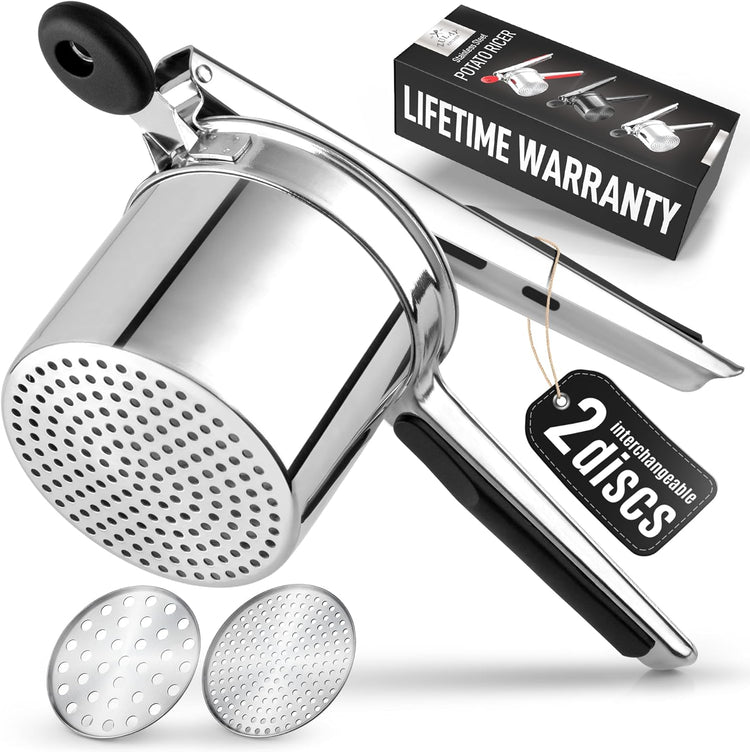 Zulay Kitchen Premium Large 15oz Potato Ricer, Heavy Duty Professional Stainless Steel Potato Masher and Ricer Kitchen Tool, Press and Mash Kitchen Gadget - Silver/Black