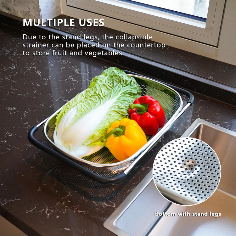 Over the Sink Metal Strainer and Colander for Kitchen