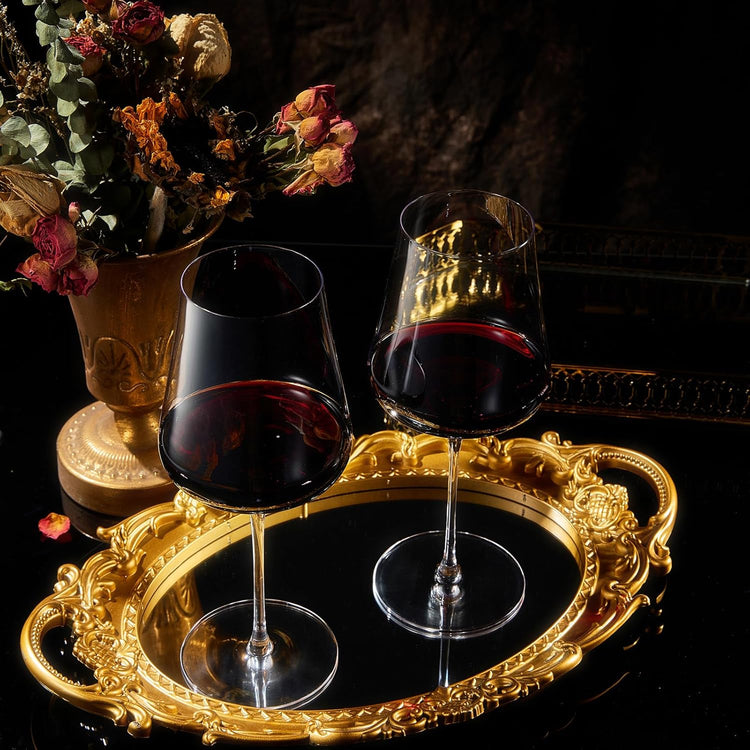 Universal All Purpose Modern Thin Crystal Wine Glasses, Worlds Lightest Wine Glass (88 Grams) Tall Long StemDurable & Resistant | 2 Set Glassware | Handblown & Lead-Free, Stemmed Unique Shape 18oz