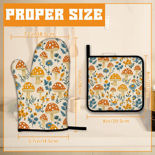 Cute Mushroom Forest Oven Mitts and Pot Holders (4 Count)