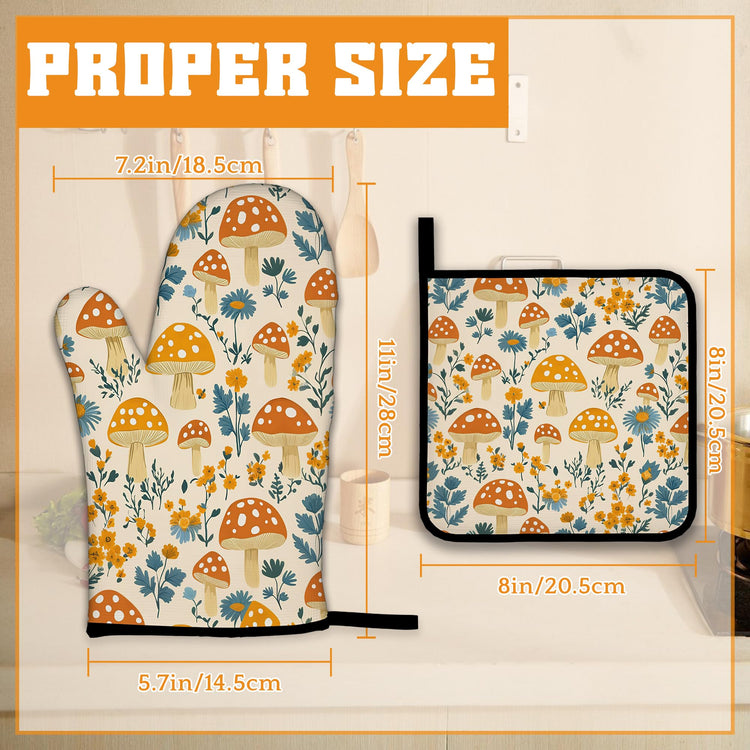 Cute Mushroom Forest Oven Mitts and Pot Holders (4 Count)