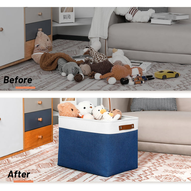 Large Storage Baskets with Leather Handles for Linen Closet and Home Office (3 Count)