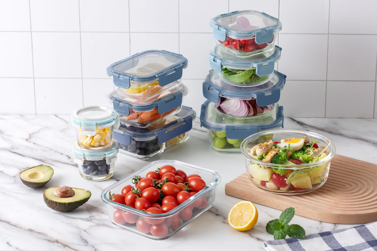 Premium 32 Pc. Borosilicate Glass Food Container Set with Dividers
