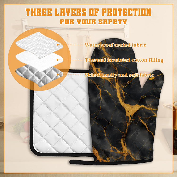 Marble Oven Mitts and Pot Holders Set (4 Count)