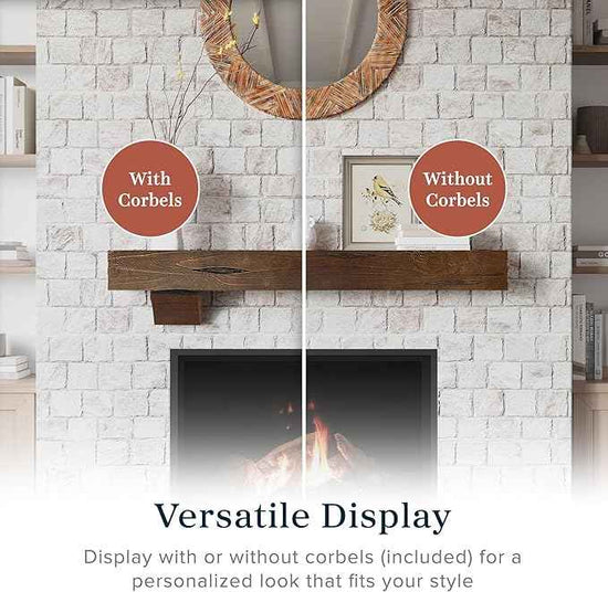 MANTELSDIRECT Breckenridge 72” Fireplace Mantel Shelf with Corbels – Rustic Floating Mantel Shelf for Over Fireplace – Grey Rustic - Wood Shelf for Wall – Pine Box Construction