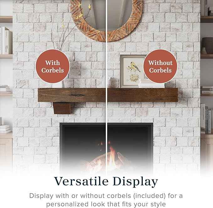 MANTELSDIRECT Breckenridge 72” Fireplace Mantel Shelf with Corbels – Rustic Floating Mantel Shelf for Over Fireplace – Grey Rustic - Wood Shelf for Wall – Pine Box Construction