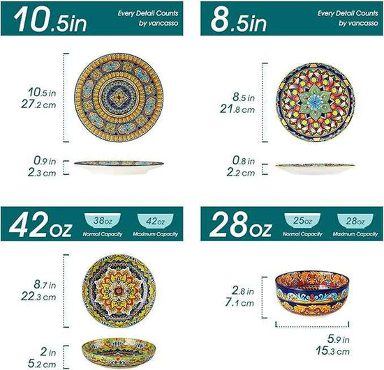 vancasso 24-Piece Dinnerware Sets,Plates & Bowls Sets Service for 6, Bohemian Porcelain Dishes Set for 6, Kitchen Dinner Set,Microwave & Dishwasher Safe, Scratch Resistant,Series KRVI