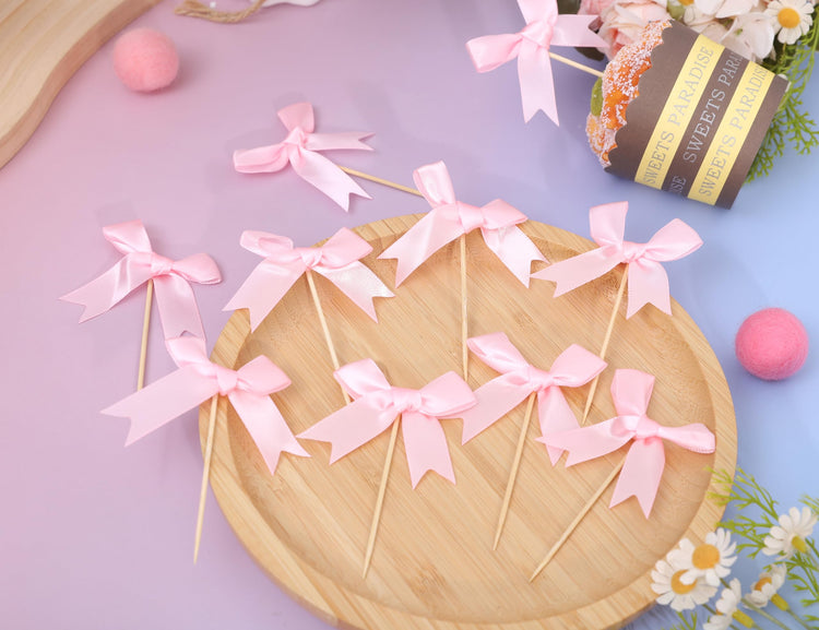 Pink Bow Cupcake Toppers