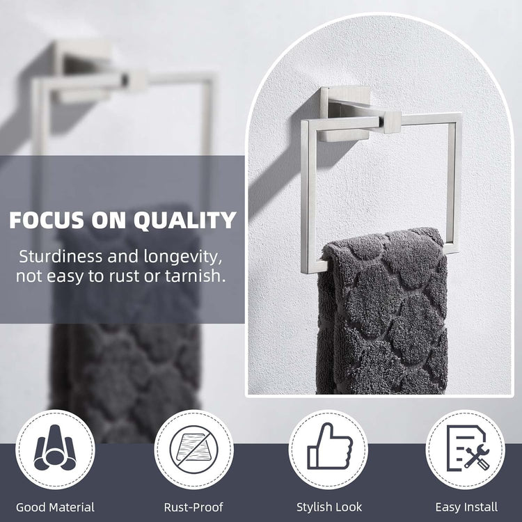 Suyar Brushed Nickel Towel Ring, SUS 304 Stainless Steel Modern Bathroom Hand Towel Holder for Wall