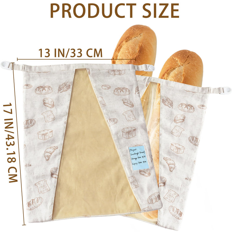 Reusable Beeswax Bread Bags for Homemade Sourdough with Clear Window (2 Count)