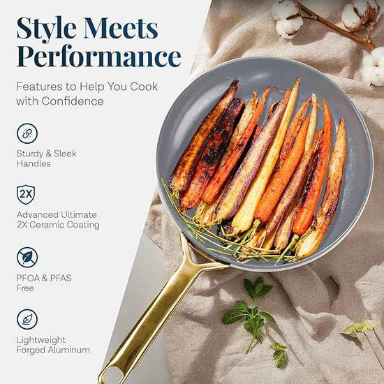 Gotham Steel Modern 11 Pc Ceramic Cookware Set, Elegantly Designed Pots and Pans Set Non Stick with Steamer, Induction Bottom, Premium Stay Cool Handles, Non Toxic PFOA Free, Oven & Dishwasher Safe